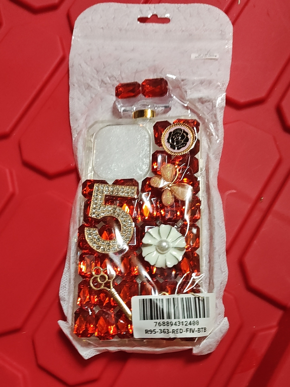 Source Unknown Red Jeweled Phone Case with Gold Accents